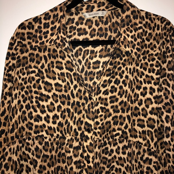 Zara long blouse in leopard print size L - Picture 2 of 3